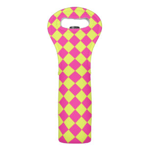Yellow Pink Diamond Checker Pattern Wine Bag