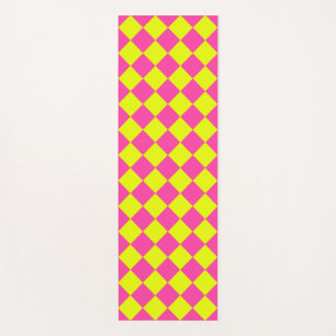 Yellow Pink Diamond Checker Pattern Yoga Mat