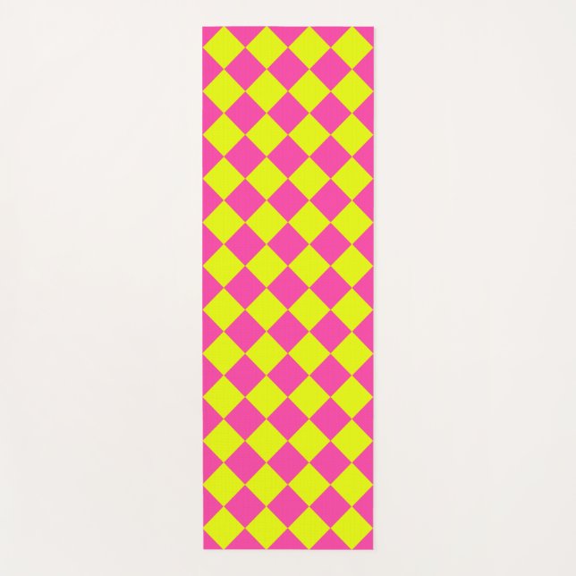 Yellow Pink Diamond Checker Pattern Yoga Mat (Front)