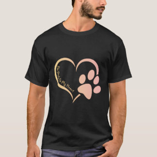 Yellow Pink Dog Paw Print Prints On My Heart Dogs T-Shirt