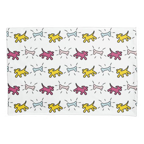 Yellow Pink Dogs B Bones Graffiti Style Pillowcase