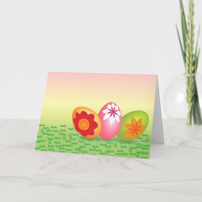 Yellow Pink Easter Eggs Holiday Card (Front)