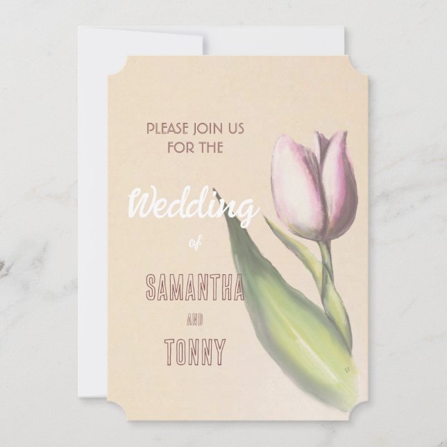  Yellow & Pink Elegant Tulip | Romantic Wedding In Invitation (Front)