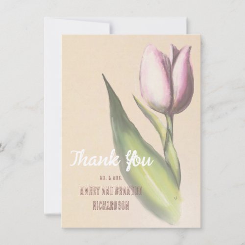 Yellow  Pink Elegant Tulip  Romantic Wedding Thank You Card