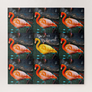Yellow Pink Flamingo Birds Dare to Be Different Jigsaw Puzzle
