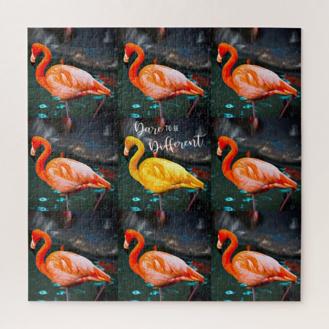 Yellow Pink Flamingo Birds Dare to Be Different Jigsaw Puzzle (Vertical)