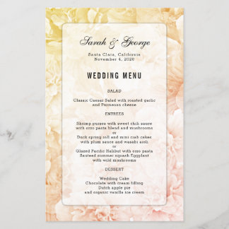 Yellow Pink Floral Background Custom Wedding Menu