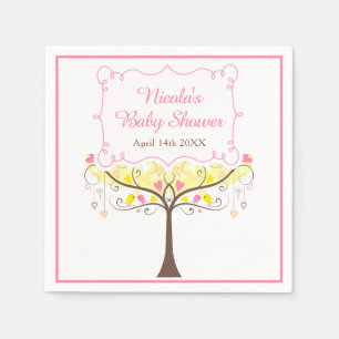 yellow Pink Floral Bird Baby Shower Napkins