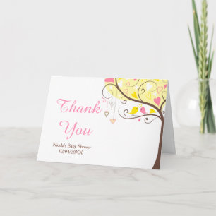 Yellow & Pink Floral Bird Baby Shower Thank You Card
