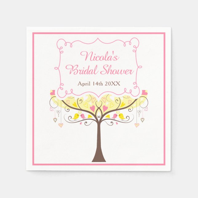 yellow Pink Floral Bird Bridal Shower  Napkins (Front)