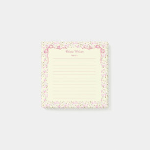 Yellow Pink Floral Coquette Bow Custom Name Post-it Notes