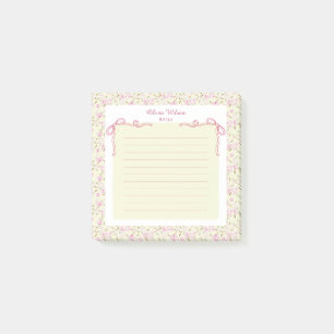Yellow Pink Floral Coquette Bow Custom Name Post-it Notes