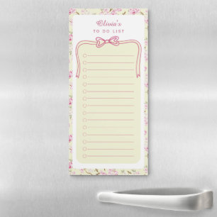Yellow Pink Floral Coquette Bow Custom To Do List Magnetic Notepad
