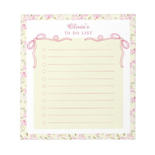 Yellow Pink Floral Coquette Bow Custom To Do List Notepad