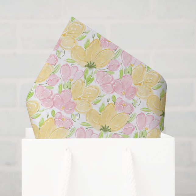 Yellow Pink Floral Decoupage Tissue Paper (Gift Bag)