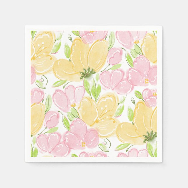 Yellow Pink Floral  Napkins (Front)