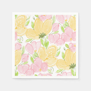 Yellow Pink Floral Paper Napkins, Garden Party Napkins