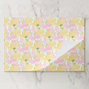 Yellow Pink Floral Paper Placemats, Garden Flowers Pad