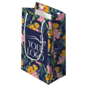 Yellow Pink Floral Pattern Your Business Logo Small Gift Bag