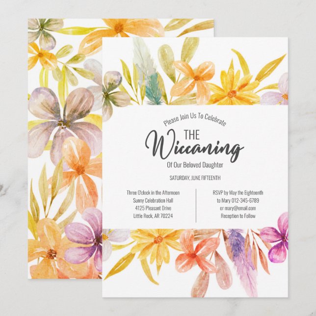 Yellow Pink Floral Wiccaning Ceremony Invitation (Front/Back)