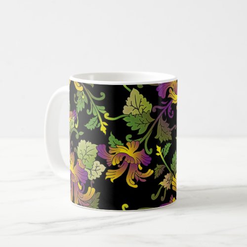 Yellow  Pink Flower Pattern Background  Coffee Mug