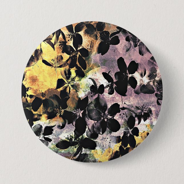 Yellow pink flower pattern floral digital art pinback button (Front)