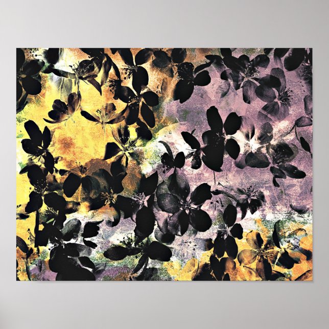 Yellow pink flower pattern floral digital art poster (Front)
