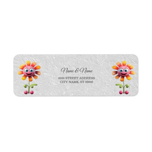 Yellow Pink Flower Return Address Label