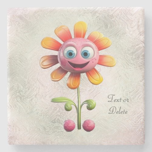 Yellow Pink Flower Stone Coaster