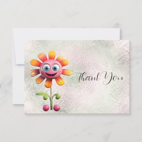 Yellow Pink Flower Thank You Card