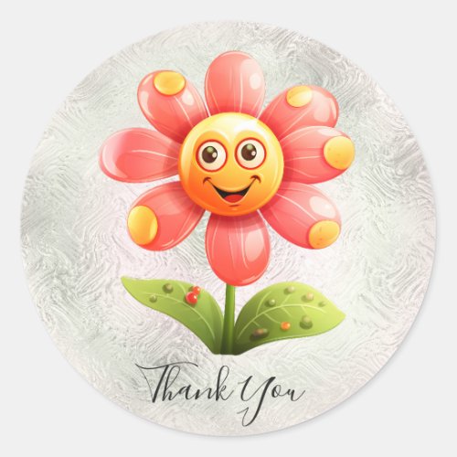 Yellow Pink Flower Thank You Sticker