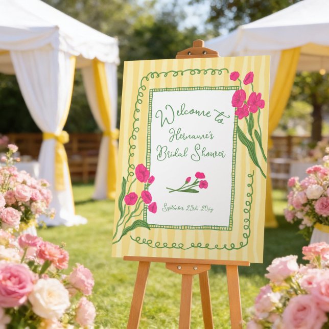 Yellow Pink Garden Whimsical Bridal Shower Welcome Foam Board (Creator Uploaded)