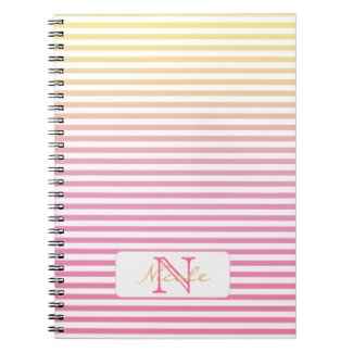 Yellow Pink Gradient Stripes Monogram Notebook