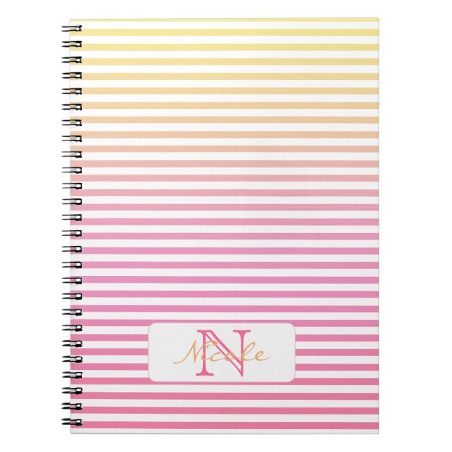 Yellow Pink Gradient Stripes Monogram Notebook