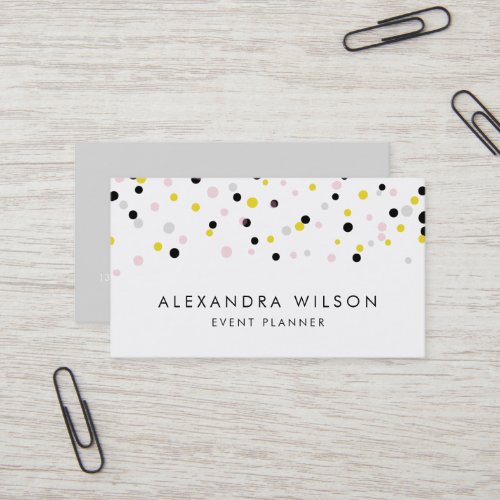 Yellow Pink Gray and Black Confetti Dots Modern Business Card