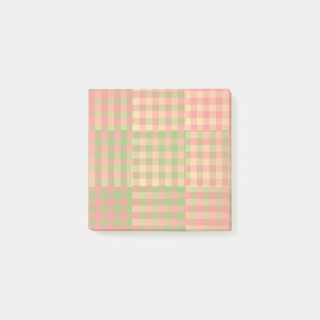Yellow Pink Green Checker Patchwork Pattern Post-it Notes (Front)