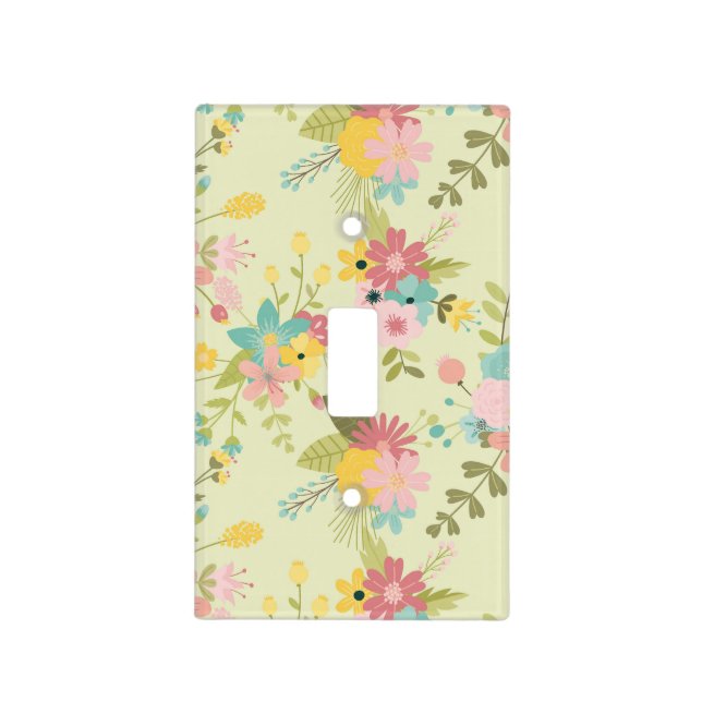 Yellow Pink Green Florals Light Switch Cover (Front)