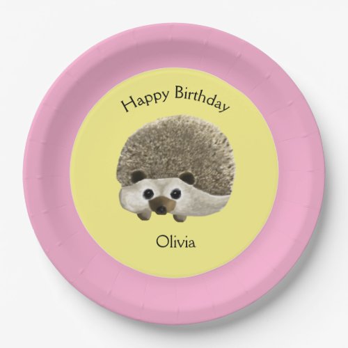 Yellow Pink Hedgehog Birthday Paper Plate