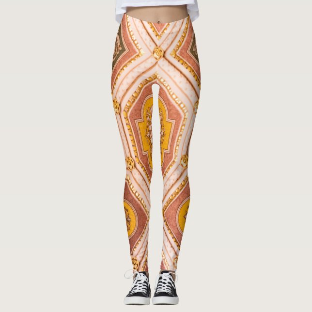 Yellow Pink Hungarian Architecture  Leggings (Front)