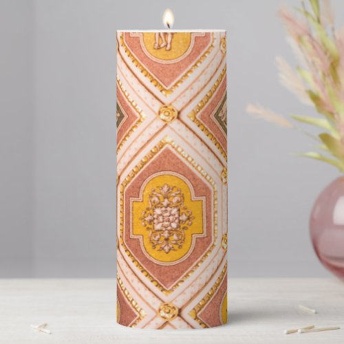 Yellow Pink Hungarian Architecture Pillar Candle