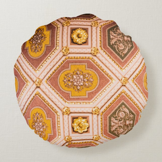 Yellow Pink Hungarian Architecture  Round Pillow (Back)