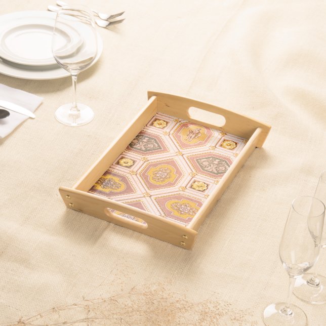 Yellow Pink Hungarian Architecture Serving Tray (Front)