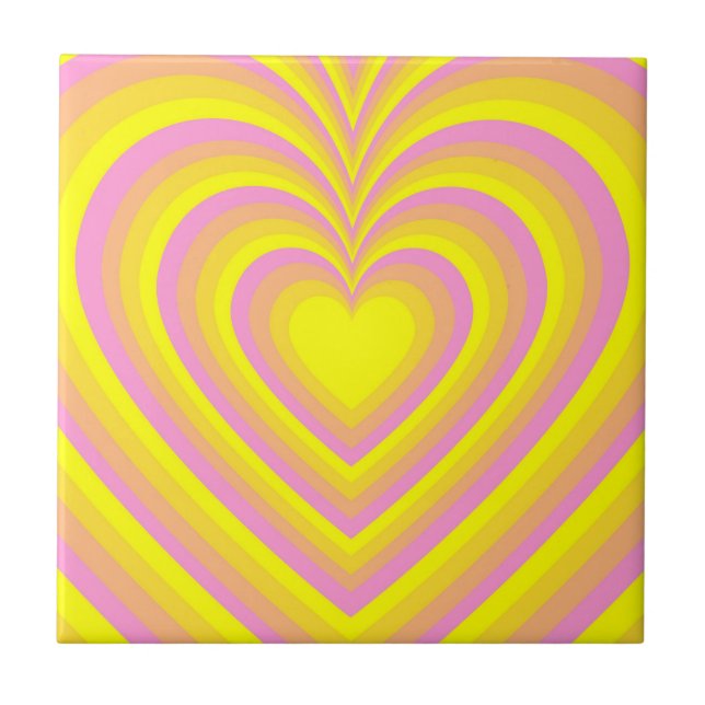Yellow Pink Hypnotic Heart Love Pattern Ceramic Tile (Front)