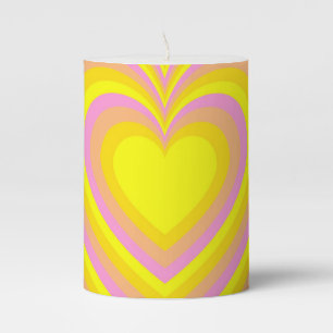 Yellow Pink Hypnotic Heart Love Pattern Pillar Candle