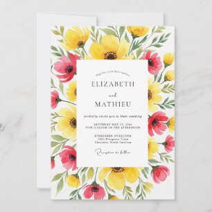 Yellow Pink Jubilant Summer Wedding Invitation