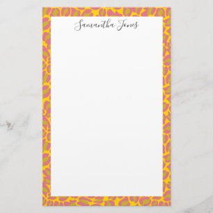 Yellow Pink Leopard print Personalized Stationery
