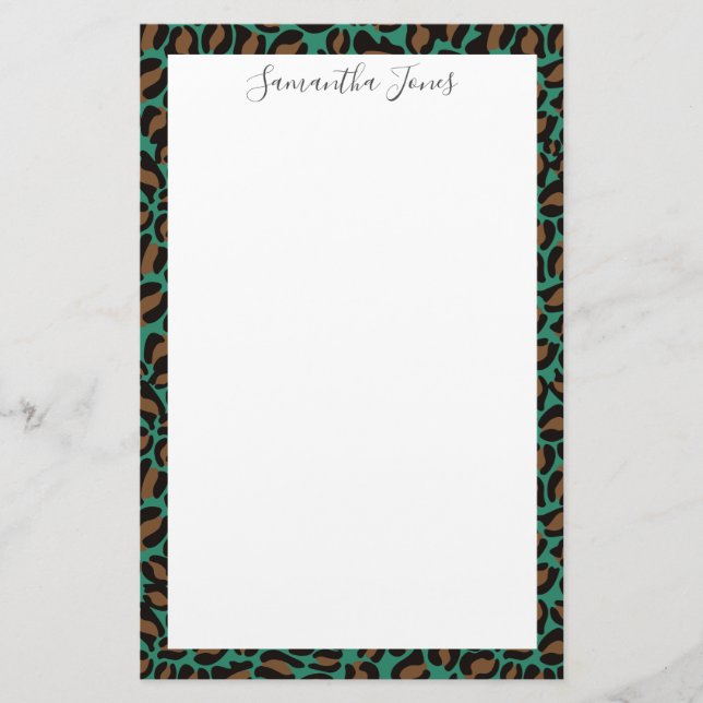 Yellow Pink Leopard print | Personalized Stationery (Front)