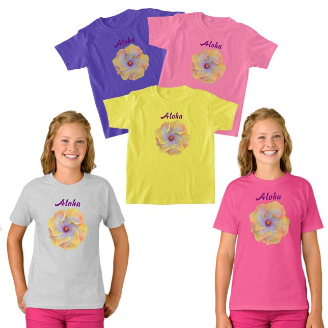 Yellow Pink Lilac Hibiscus Hawaiian Aloha T-Shirt (Creator Uploaded)