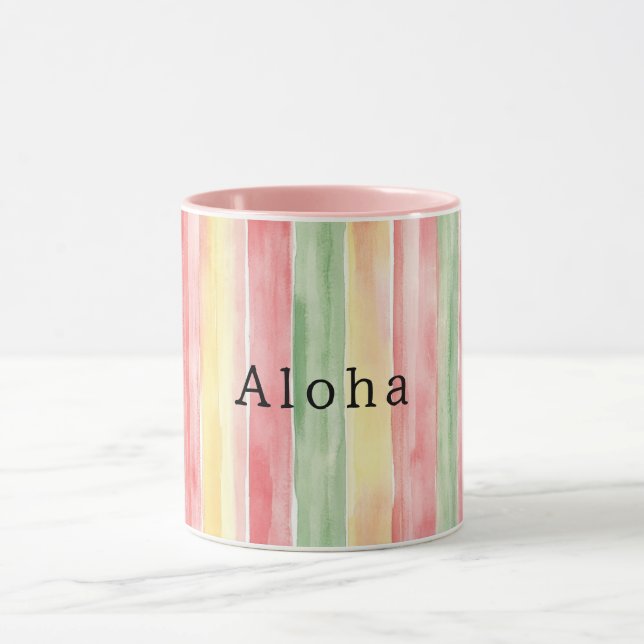 Yellow Pink Mint Stripes Aloha Mug (Center)