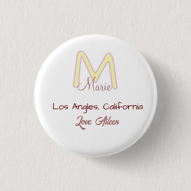 yellow pink monogram name love city marron trendy  button (Front)